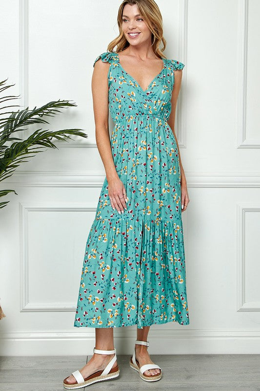 FLORAL PRINT TIE BACK MAXI DRESS