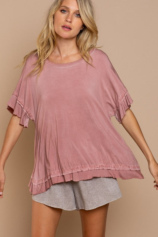 Peek-a-boo Ruffle Overlay Knit Top