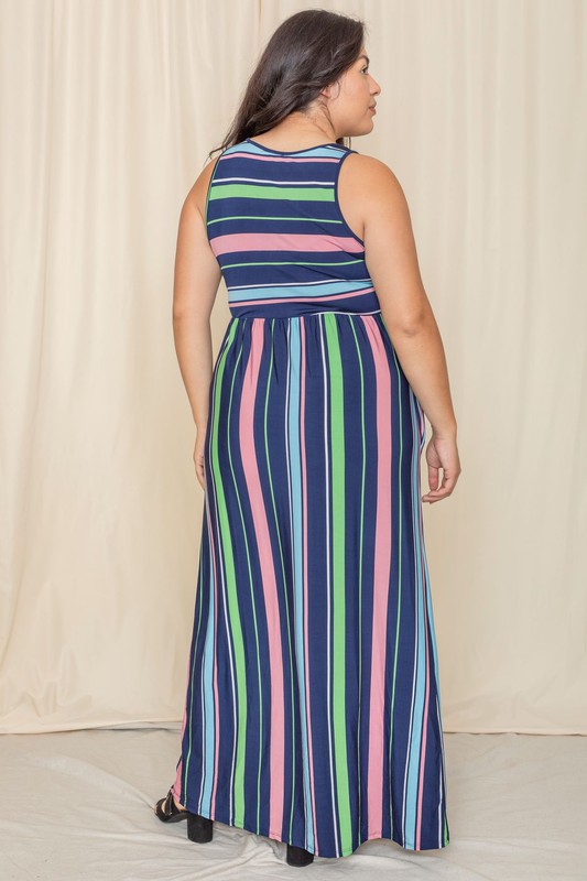 Multi stripe rainbow maxi dress