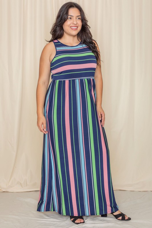 Multi stripe rainbow maxi dress