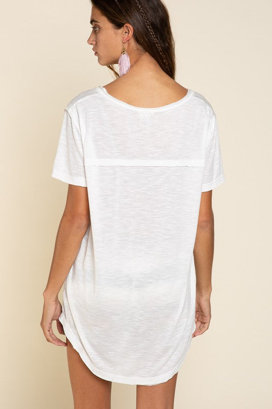 Short Sleeve Scoop Neck Top with Chest Pocket