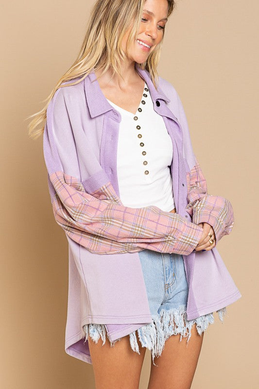 Long Sleeve With Plaid Detail Sleeve Shacket