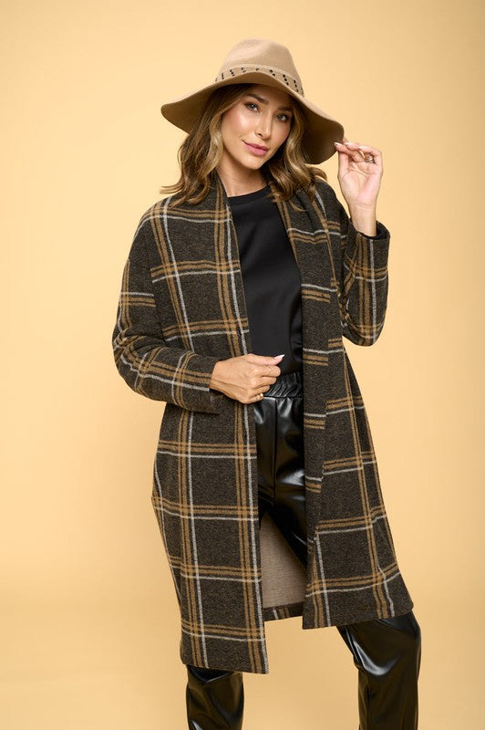 Plaid Coat with Buttons and Pockets