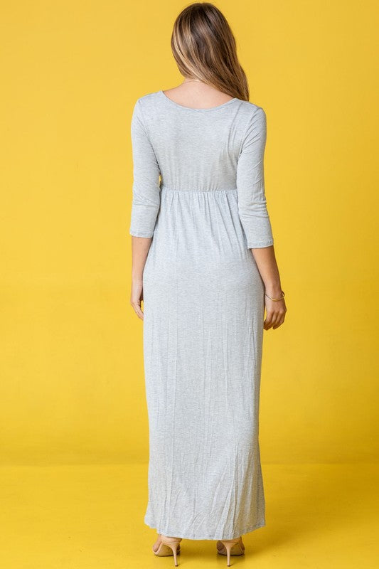 Plus Solid 3/4 Sleeve Maxi Dress