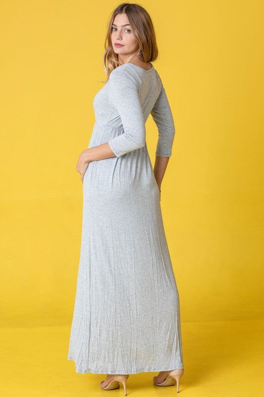 Plus Solid 3/4 Sleeve Maxi Dress