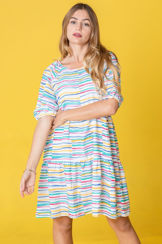 Multi Color Stripe Tiered Dress