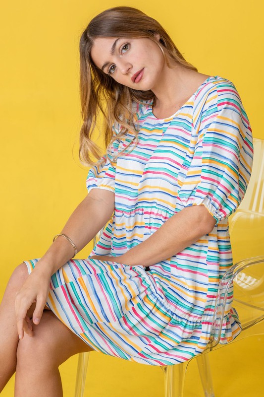 Multi Color Stripe Tiered Dress