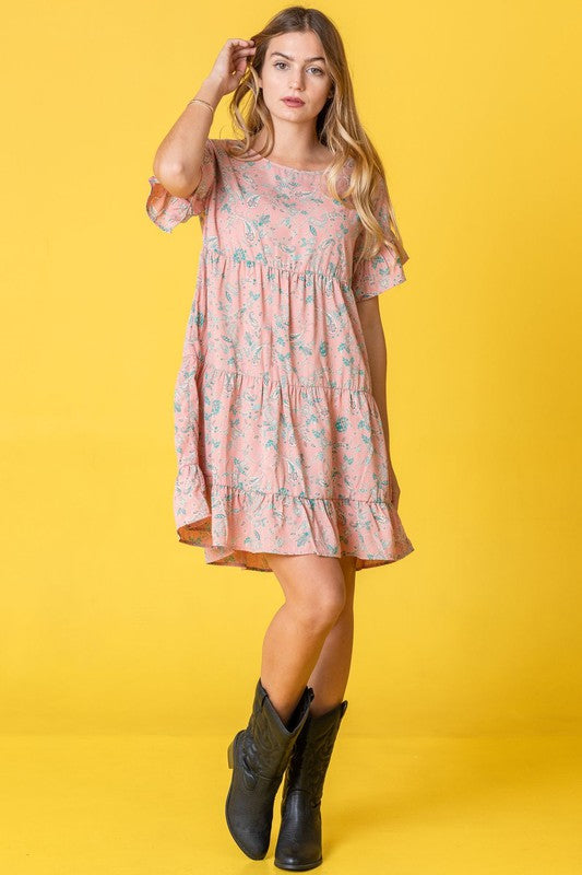 Tiered Ruffle Trim Shift Dress