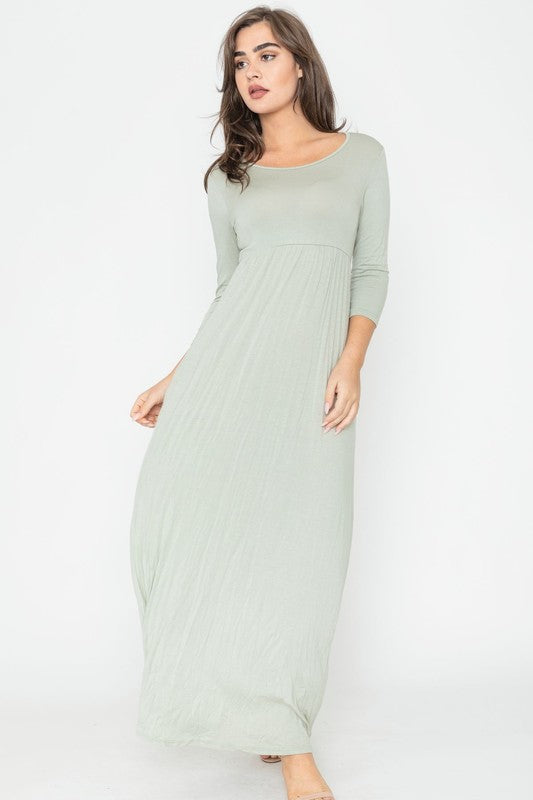 Plus Solid 3/4 Sleeve Maxi Dress