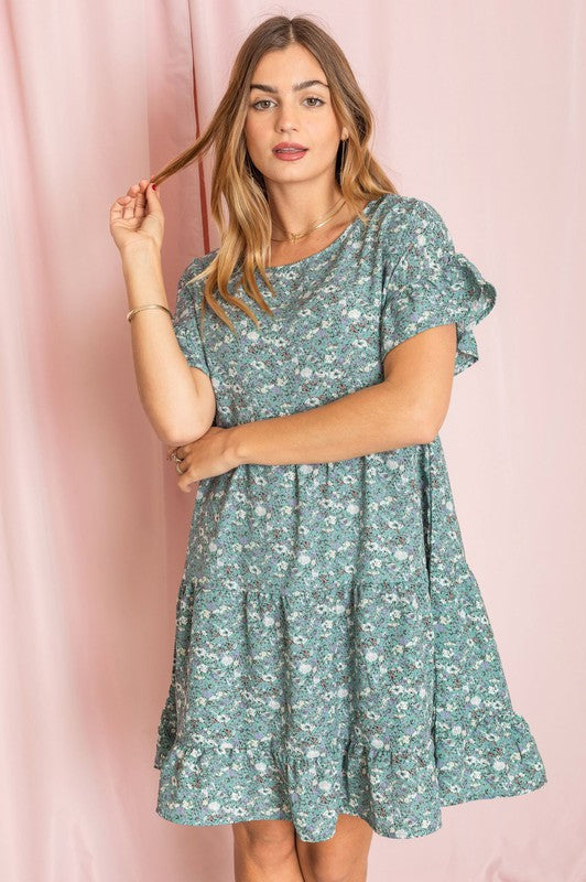 Tiered Ruffle Trim Shift Dress