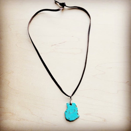 Turquoise Slab Pendant on Leather Cord Necklace