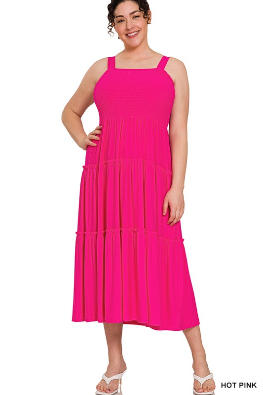 Plus Smocked Tiered Midi Dress