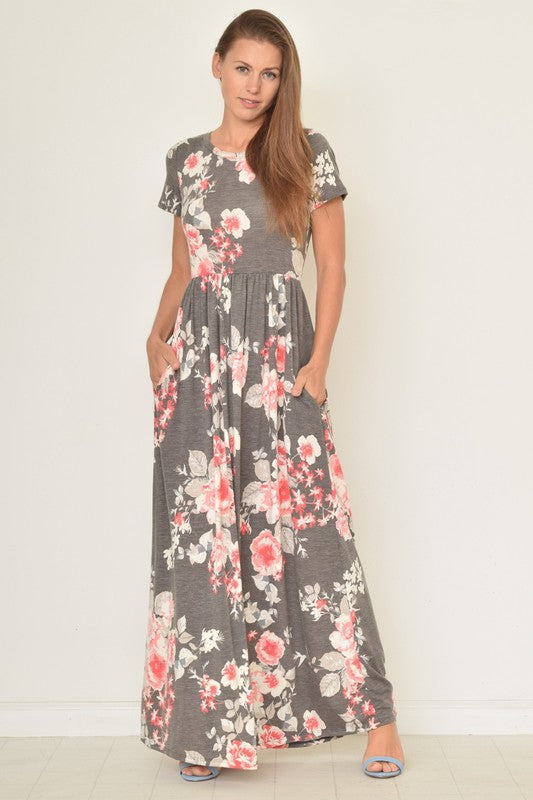 Vintage Floral Maxi Dress With Pockets