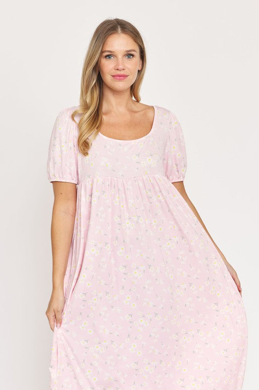 Empire Waist Floral Puff Sleeve Dress