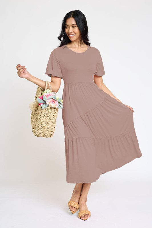 Plus Solid Diagonal Tiered Flowy Dress