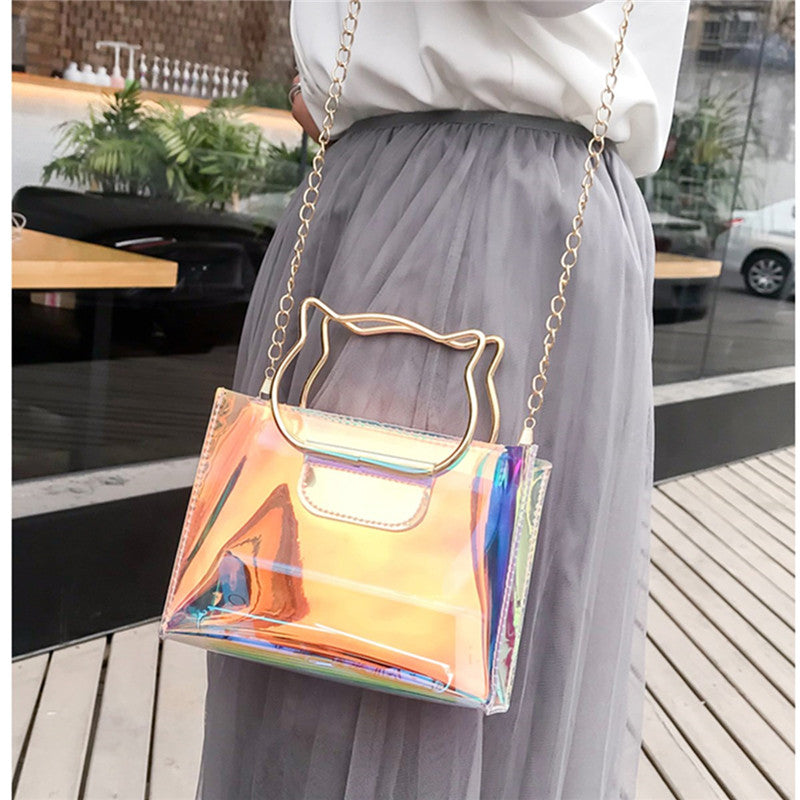 Hologram Tote Bag with Cat Handle