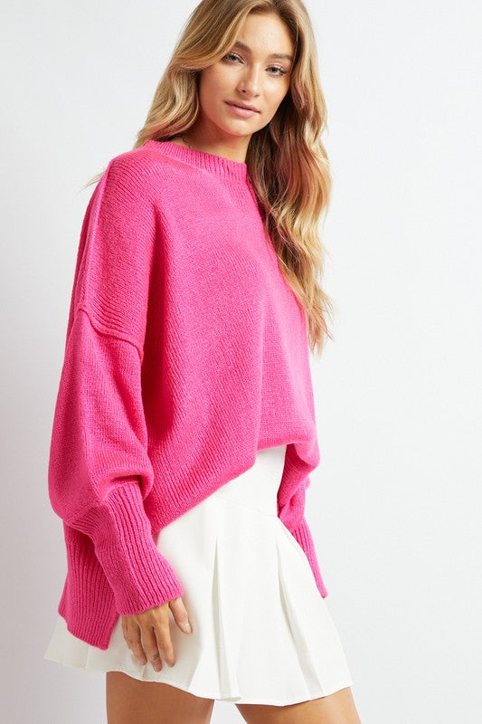 Plus Solid Boat Neck Long Sleeve Sweater