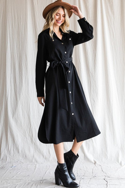 Button down shirt long dress PLUS 30-545P