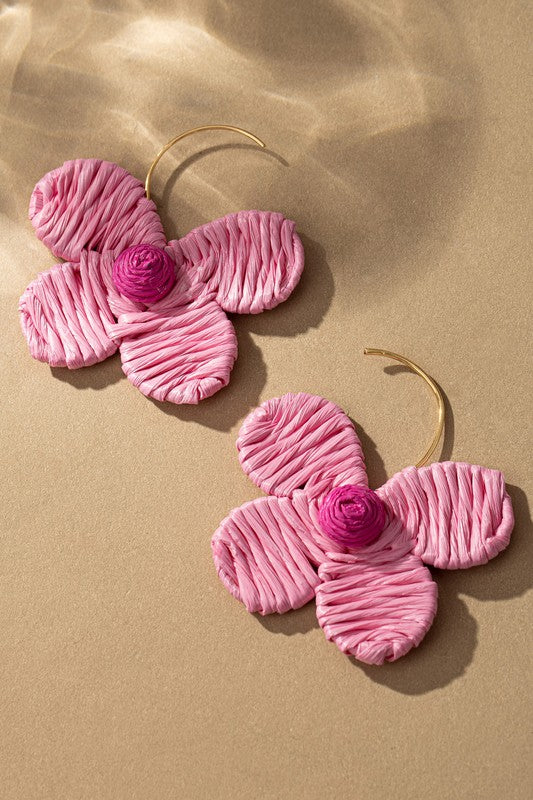 Raffia straw flower earrings