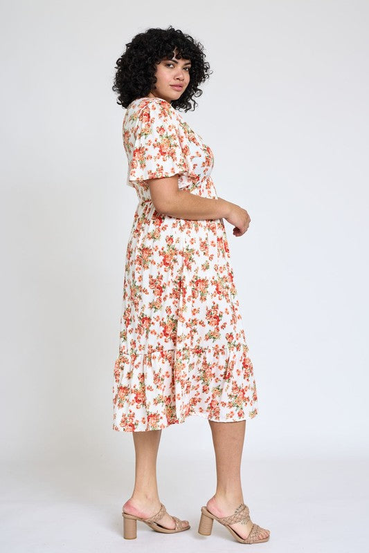 Floral Angel Sleeve Midi Dress